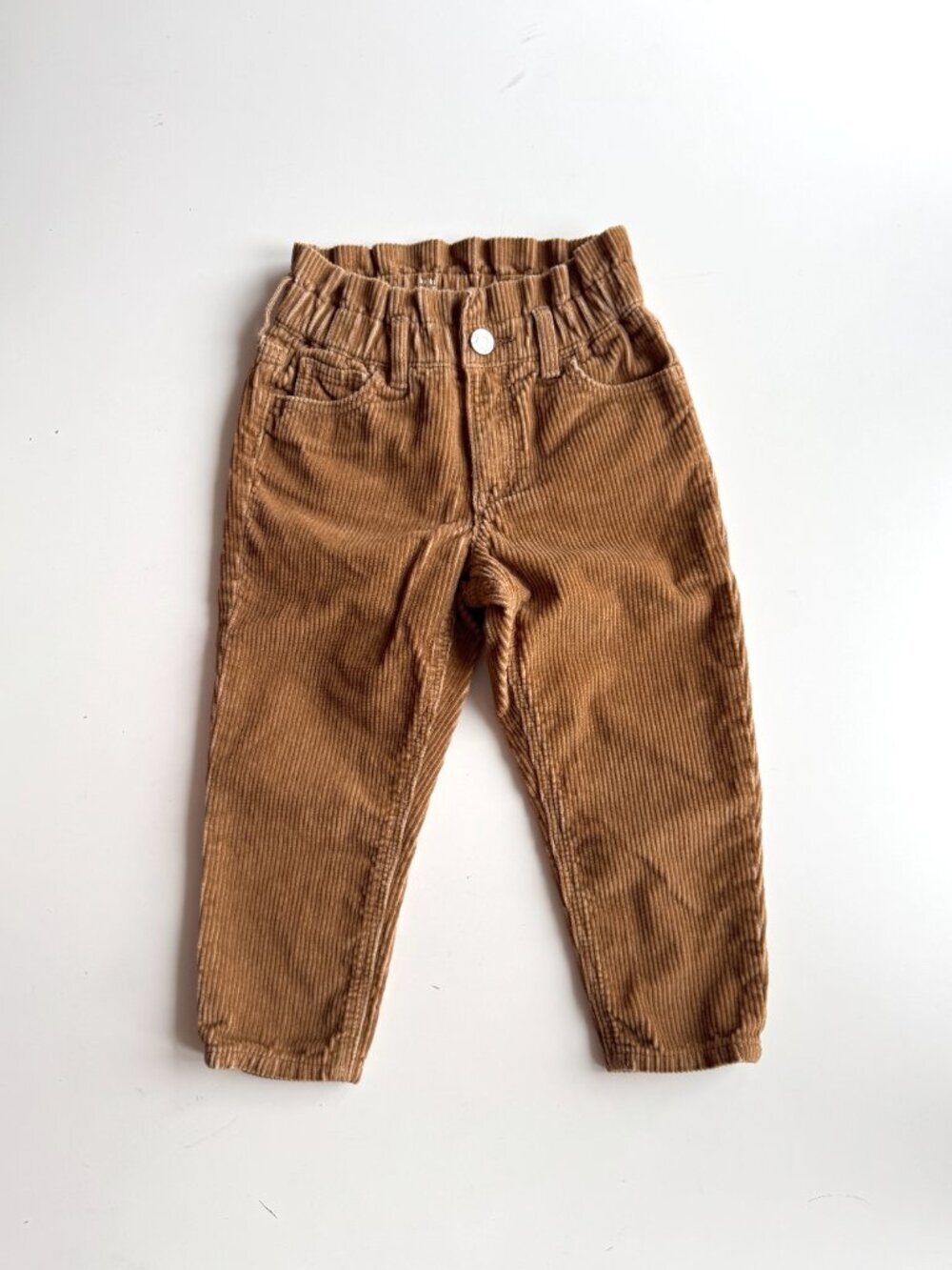 Kids' GAP Deep Camel Brown Cotton Corduroy Mom Ruffle Pants, Size 4